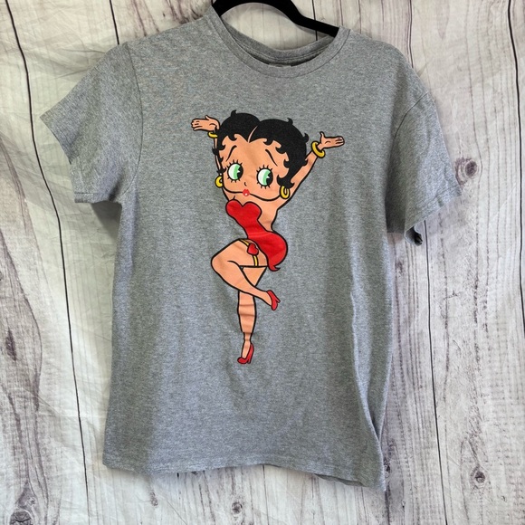 Vintage Gray T-Shirt with Betty Boop Character Graphic Design Small - Picture 1 of 6